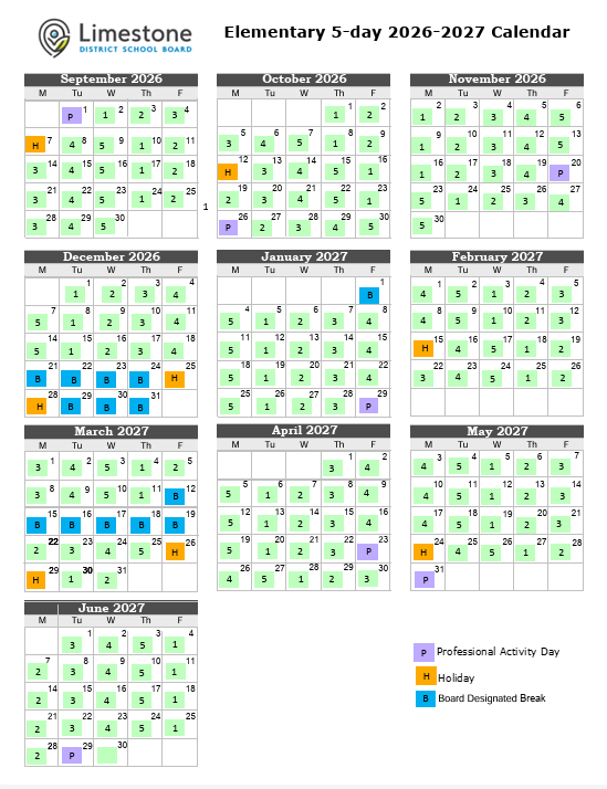 AVPS 5 Day Calendary Elementary