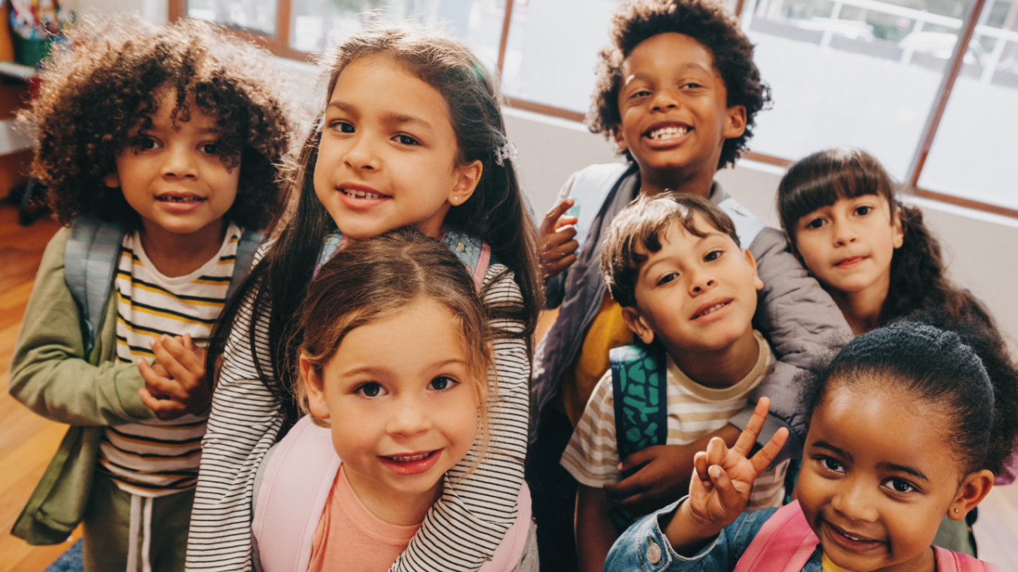 Group of students looking up 