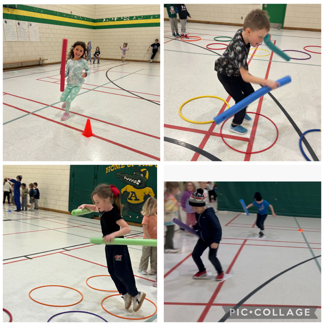 Collage of students playing in the gym