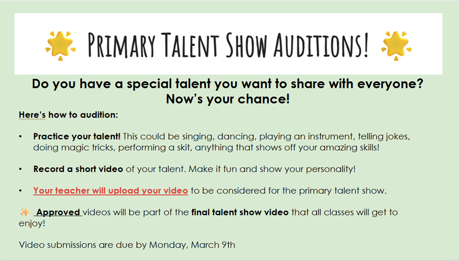 Primary Talent Show Auditions