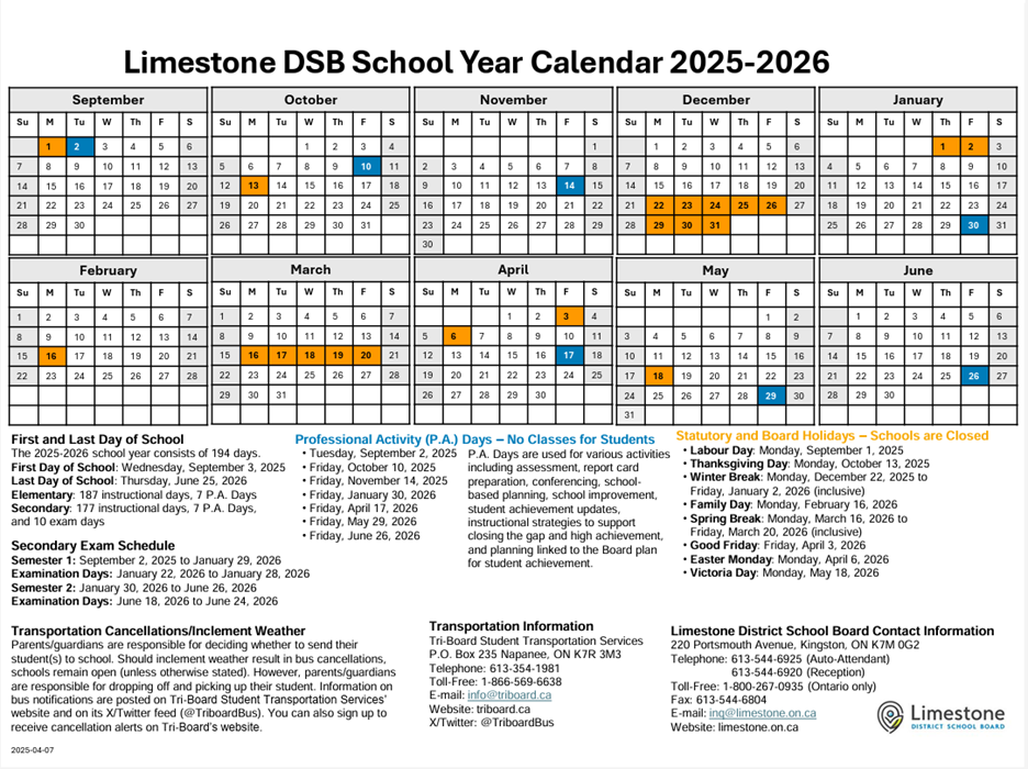 School Year Calendar