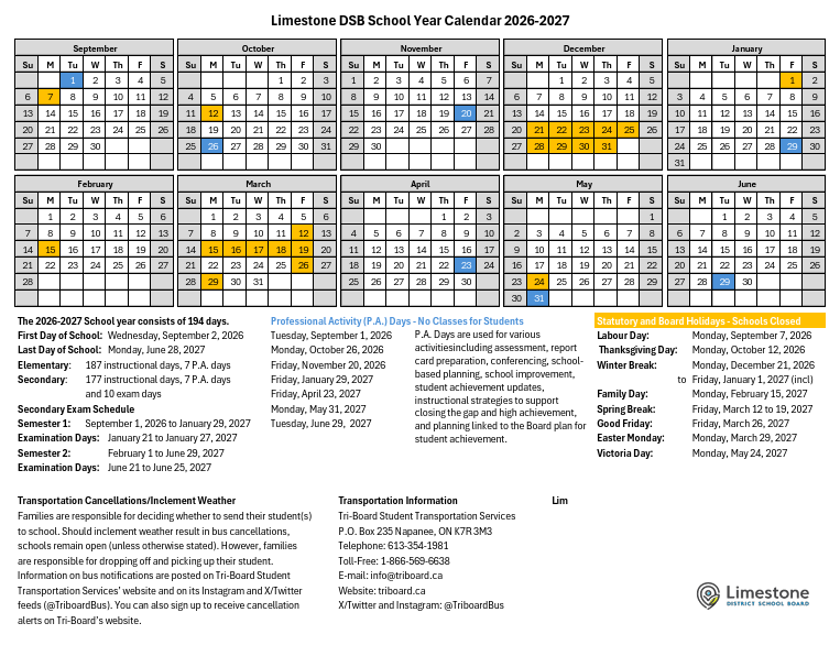 School Year Calendar