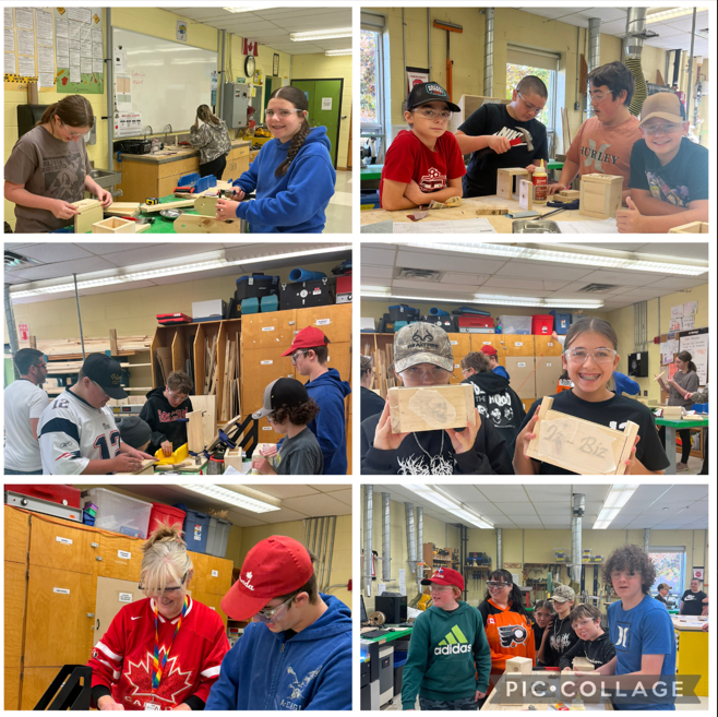 Collage of students working on tech projects in a classroom