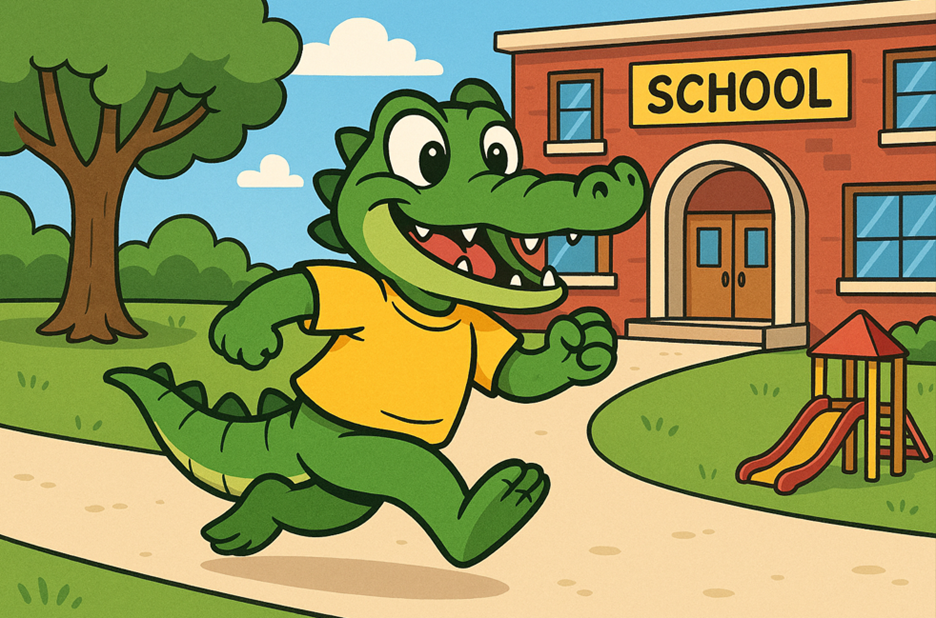 Alligator Running infront of school